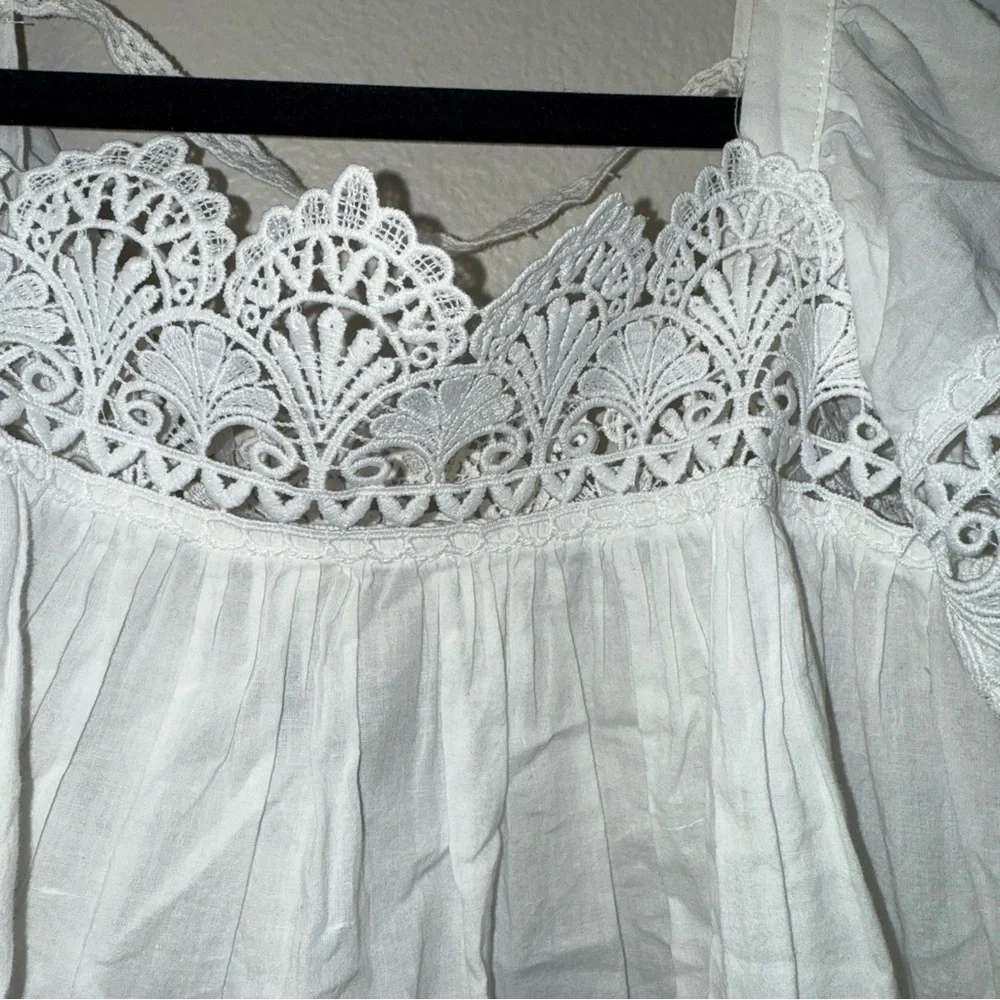 Timing White Crochet Lace Peasant Blouse Boho Cottagecore Top - Picture 2 of 5